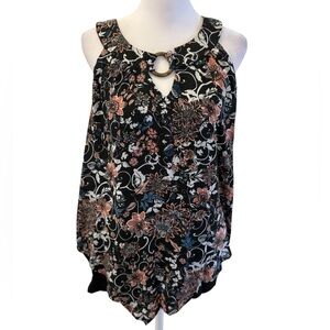 Large AB Studio Floral Overlay Sleeveless Blouse